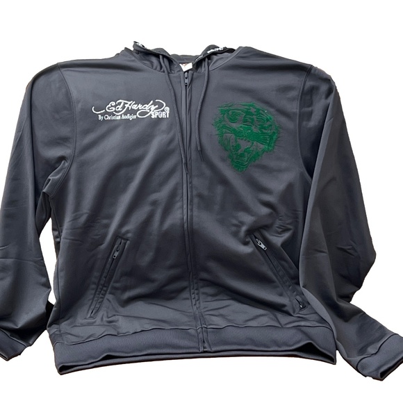 Ed Hardy Vintage Sport Embroidered Tiger Zip Jacket Hoodie - Picture 2 of 11